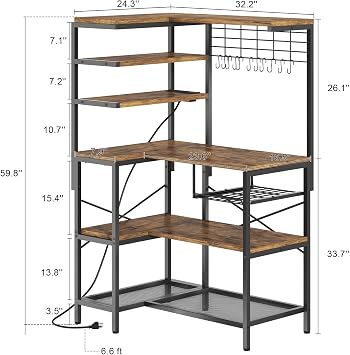 L-Shaped Bakers Rack with Power Outlet