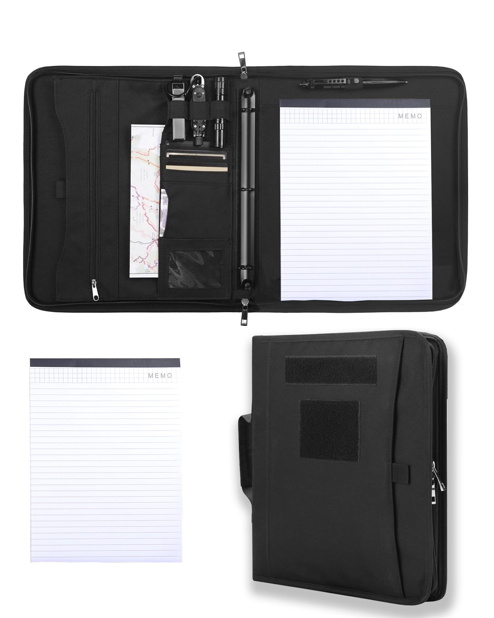 GEEDUD Tactical Padfolio Portfolio Binder with Zipper and 25 Sheets of Letter Size Paper,Notebook Cover,Tactical Notebook with Zippered for Folders,