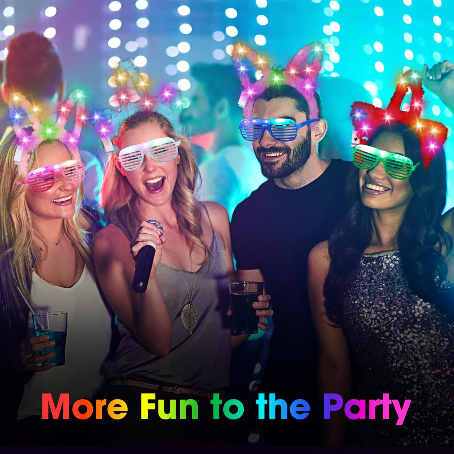 Honoson 30 Pcs LED Light up Glasses Cat LED Cute Headband Cat Ears Sunglasses Glow in the Dark Party Supplies (Long-pile)
