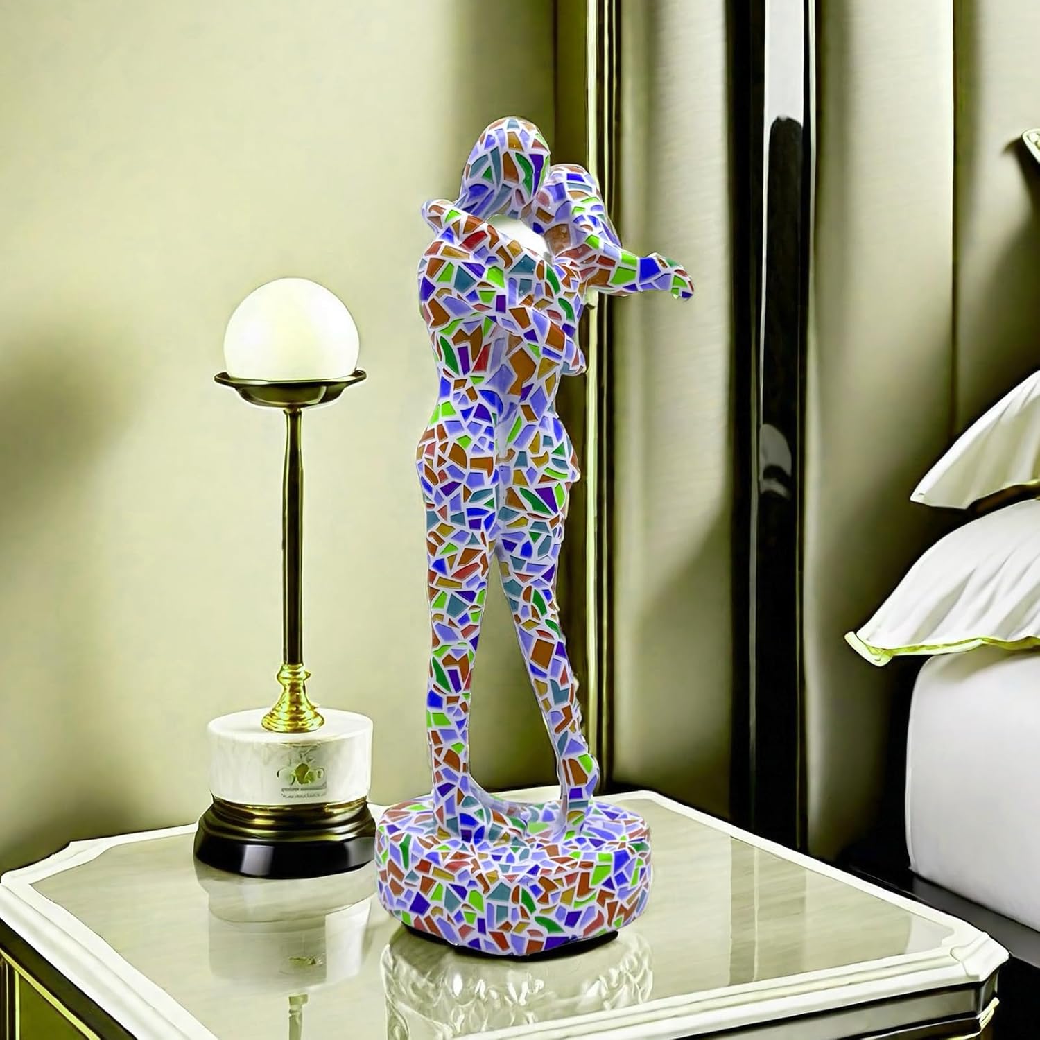 10.5 Inch Couple Sweethearts Lover Hug Kissing Statue Figurine Sculpture Resin Collectible Gifts for Office Home Decor Desk Accessories Decoration Figurines (Multicolor)