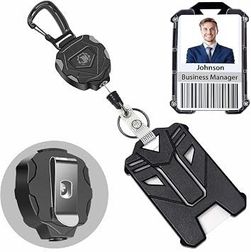 Heavy Duty Retractable Keychain and Badge Holder Set Black Badge Holder