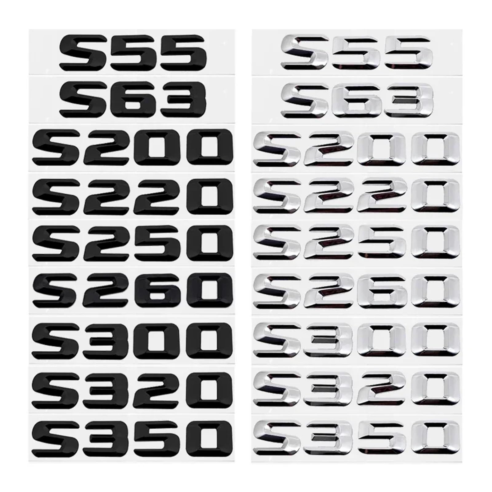 Autocollant Lettres 3D Pour Coffre Mercedes - Badge Emblème Série S, Noir/Argent, ABS/Métal