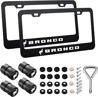 License Plate Frames for Ford Bronco Premium Black Steel License Plate Holder Compatible All Vehicle License Plate Tag Cover Fit Accessories Included (Black-for Bronco)
