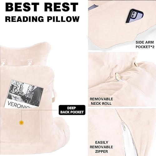 Miniatura 3 de SLIGUY Almohada de lectura, almohada de descanso para cama con rollo de cuello desmontable y brazo de apoyo superior para sentarse en la cama, sofá
