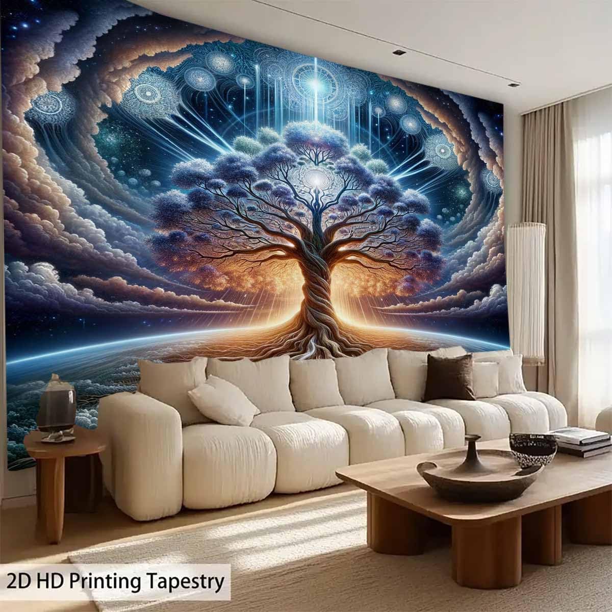 FEDNROM Tree Of Life Earth Tapestry Grey and Blue Galaxy Star Tapestry Aesthetics Wall Hanging for Men's Bedroom, Space Night Sky Tapestries Poster Blanket College Dorm Home Decor
