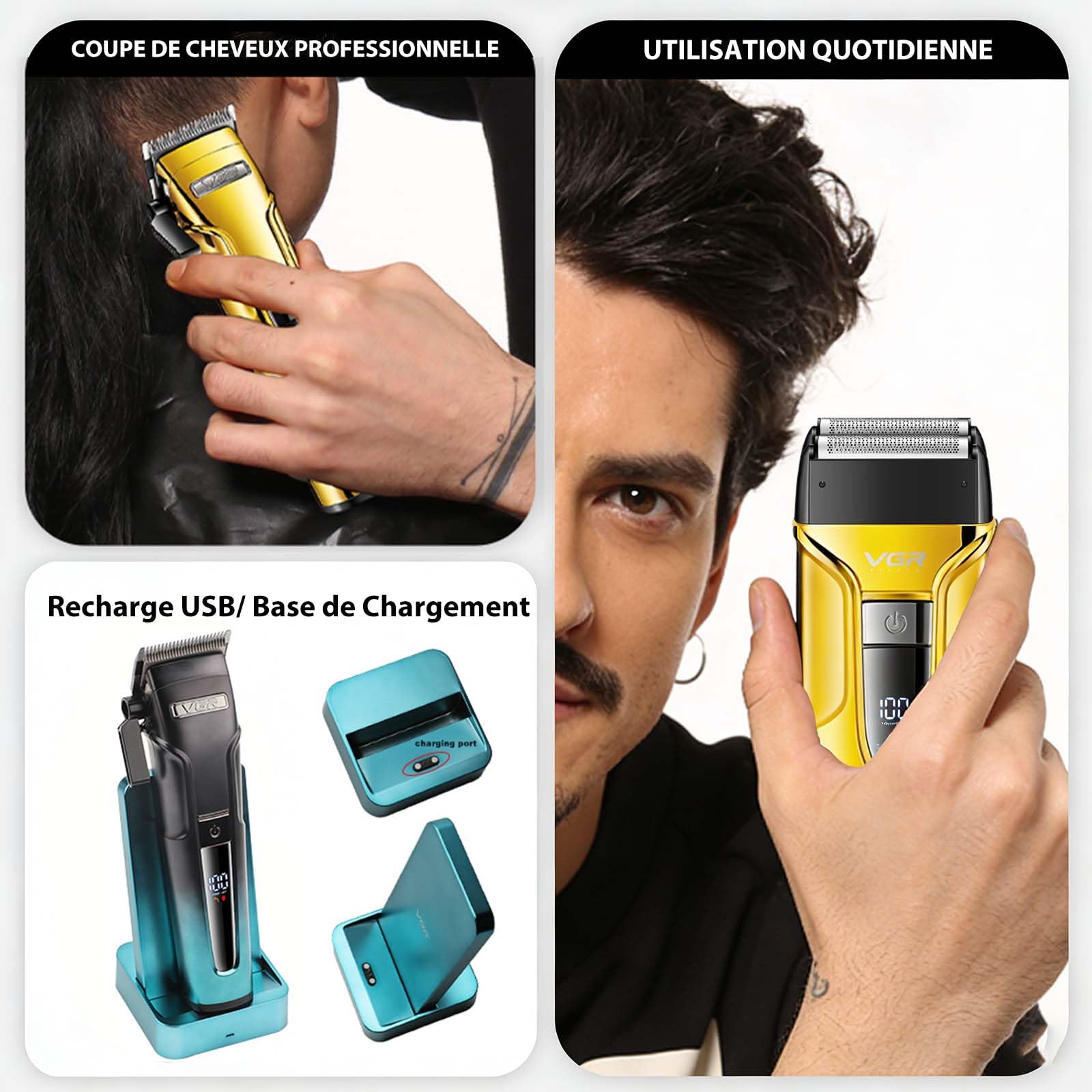 VGR 694 Tondeuse Cheveux Hommes Professionnel Kit Équipé Lames en Céramique
