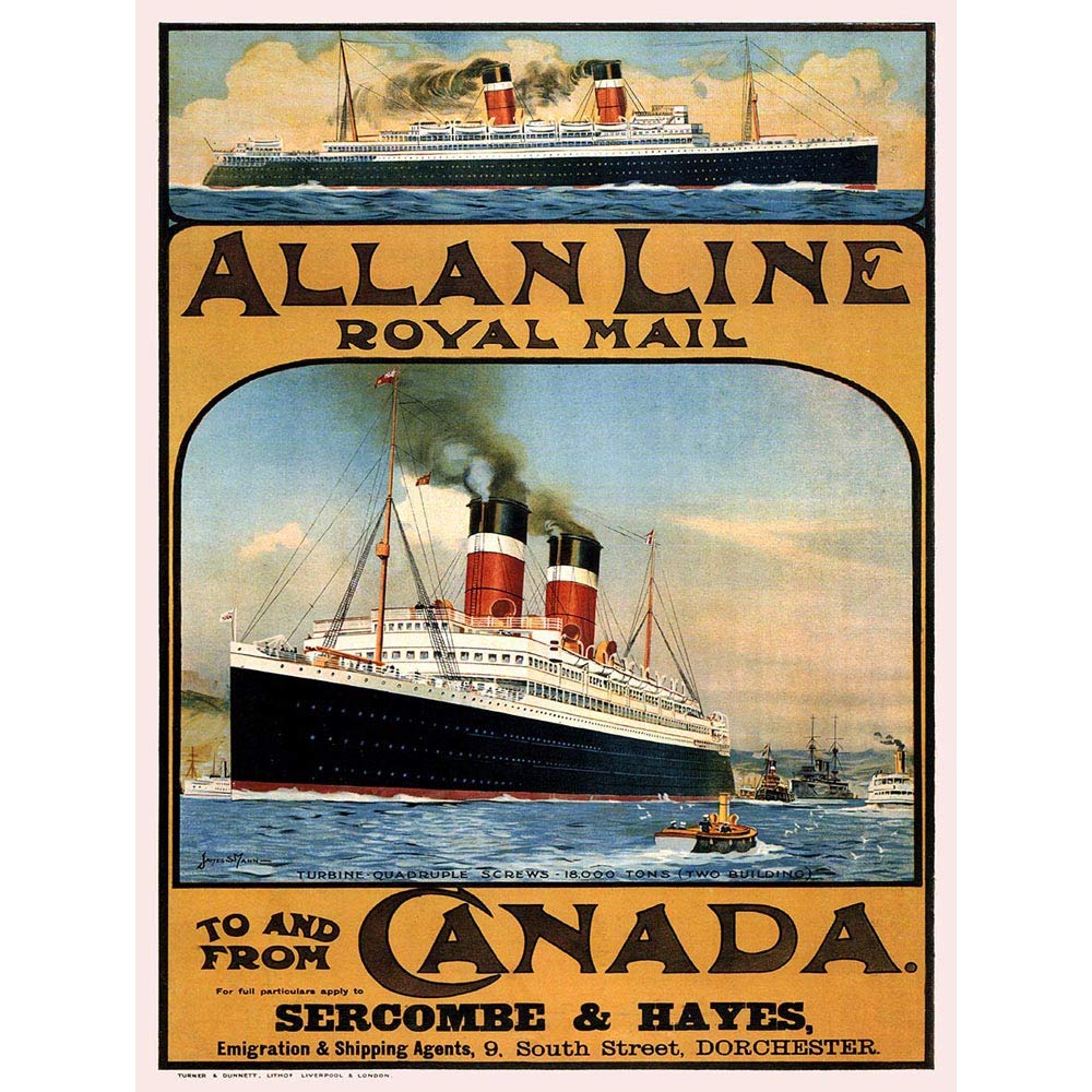 Wee Blue Coo Travel Allan Line Royal Mail Canada Ship Liner UK Vintage Advert Art Print Poster Wall Decor 12X16 Inch
