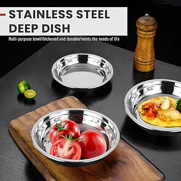 4pcs Stainless Steel Plate Set, 6.3 Inch Round Serving Plates for Kitchen, Reusable Metal Dish Plates for Food