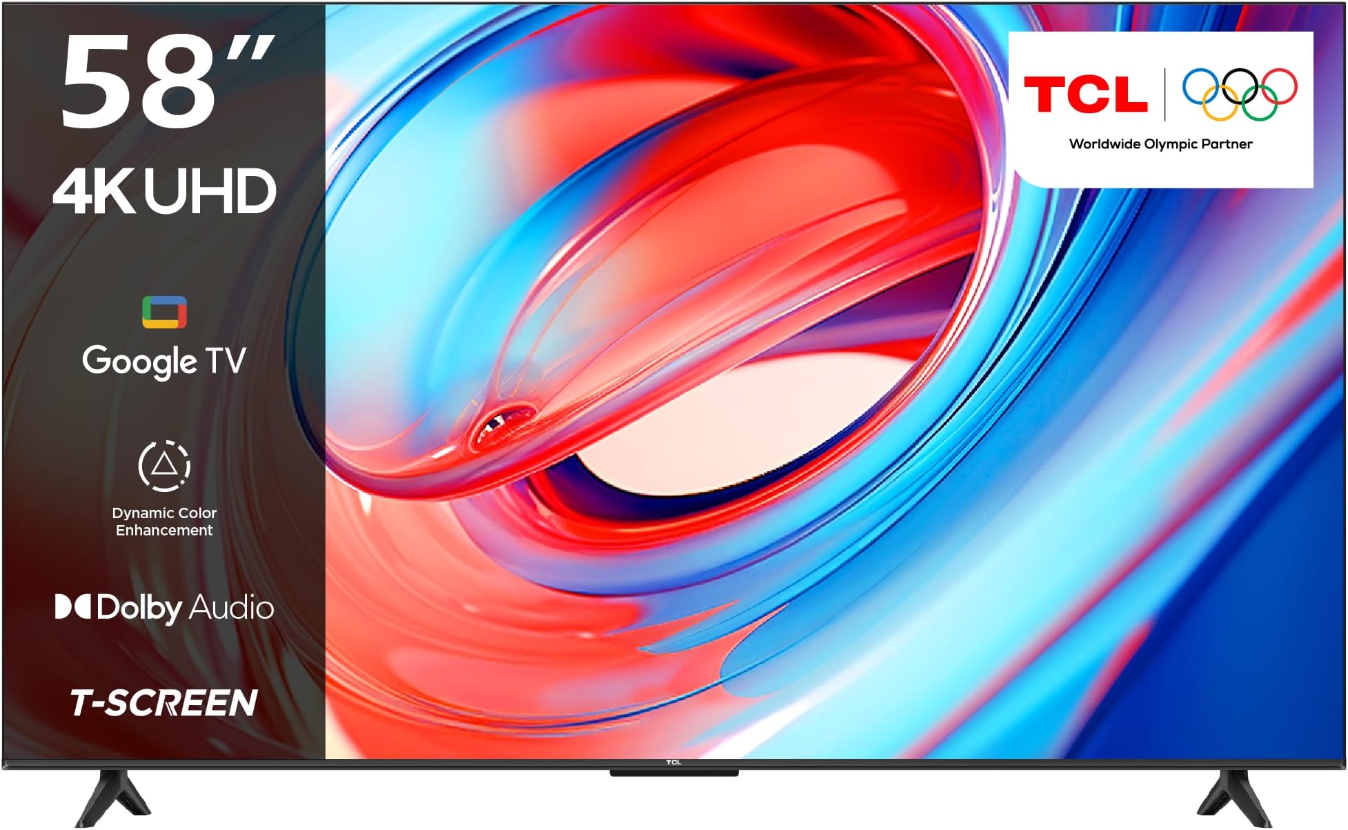 TCL television 58 Inch Smart TV 4K LED HDR 10 UHD Google TV, Dolby Audio, Dynamic Color Enhancement, 2GB RAM+16GB ROM，Metallic Bezel-less Design 58V6B - (2024 Model)