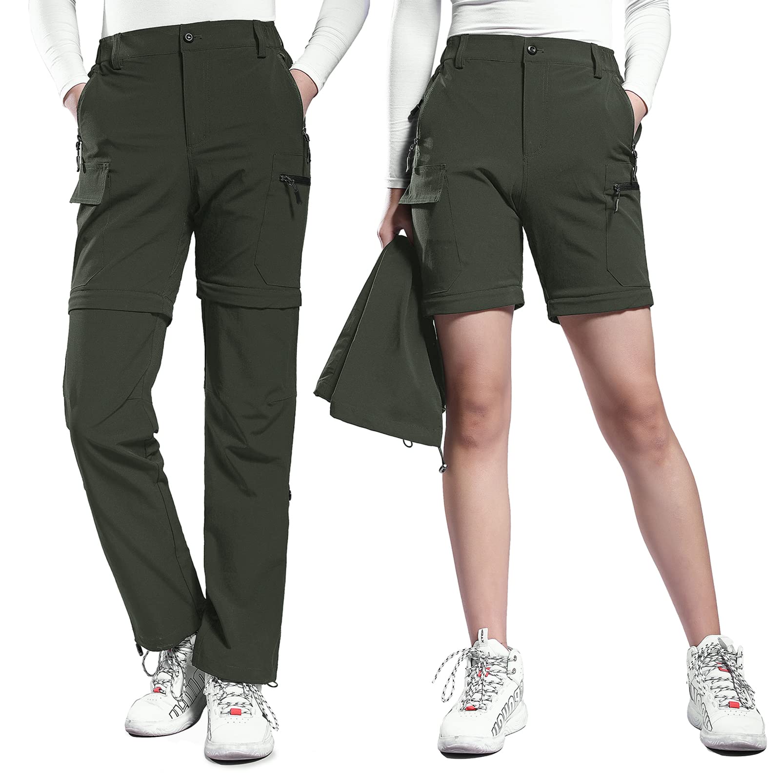 Hiauspor Pantalones de Senderismo para Mujer Convertibles Trekking Montaña Ligeros con Cremallera Secado Rápido Pantalon Elásticos para Exteriores UPF 50+