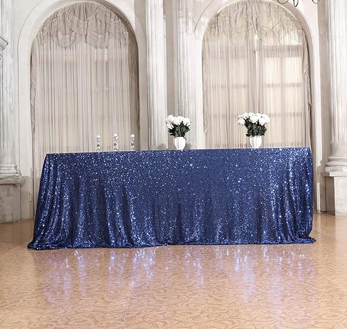 Miniatura 4 de SquarePie Mantel rectangular de lentejuelas de 60 x 102 pulgadas, color azul marino brillante, mantel para fiesta de boda