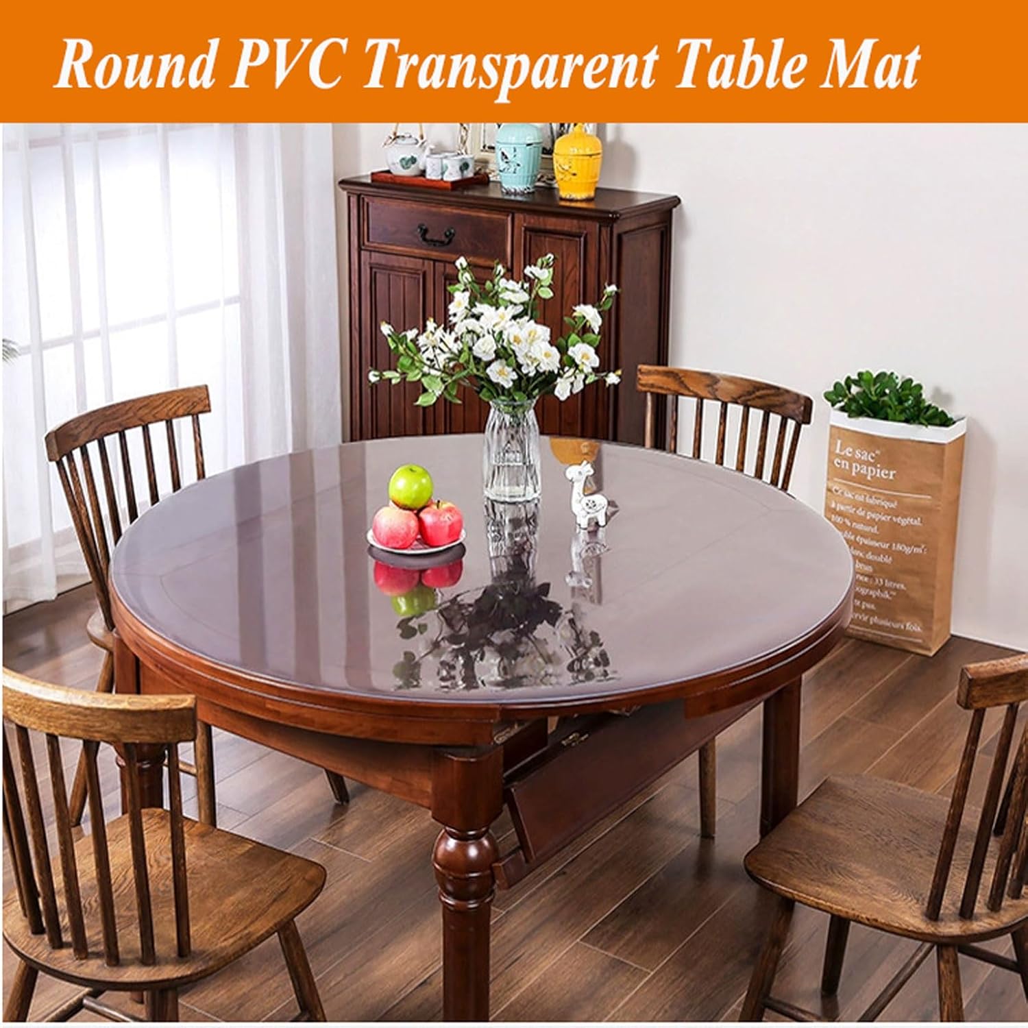 RUANLOV Round Clear PVC Tablecloths Waterproof 24in, Round Table Protector Anti-Hot Table Mat, 2mm Thick Plastic Table Cover, Coffee Table Cover Mat, for Wood, Countertop, Kitchen Table