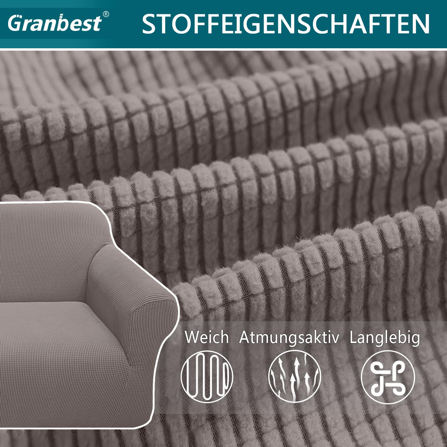 Granbest Copridivano ad alta elasticità, moderno copridivano jacquard, elasticizzato, per soggiorno, protezione per cani, animali domestici (3 posti, tortora)
