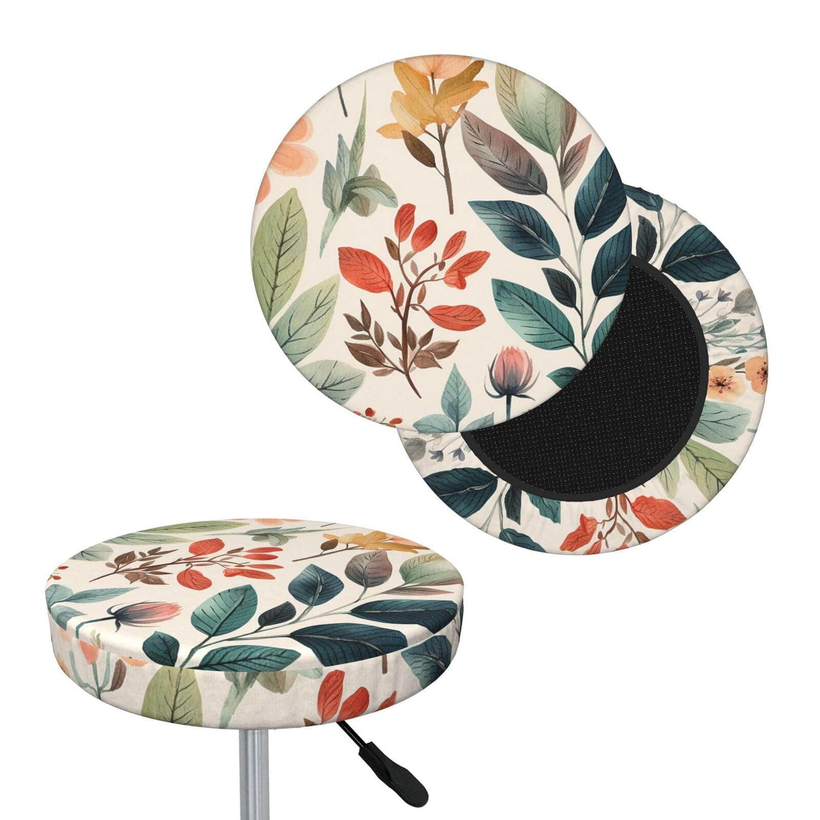 FekiLoot Watercolor Flowers Round Bar Stool Covers Stretch Washable Bar Stool Covers Dustproof Slipcover Bar Chair Covers with Elastic Band for Bar Kitchen Living Room Decor 13 Inch