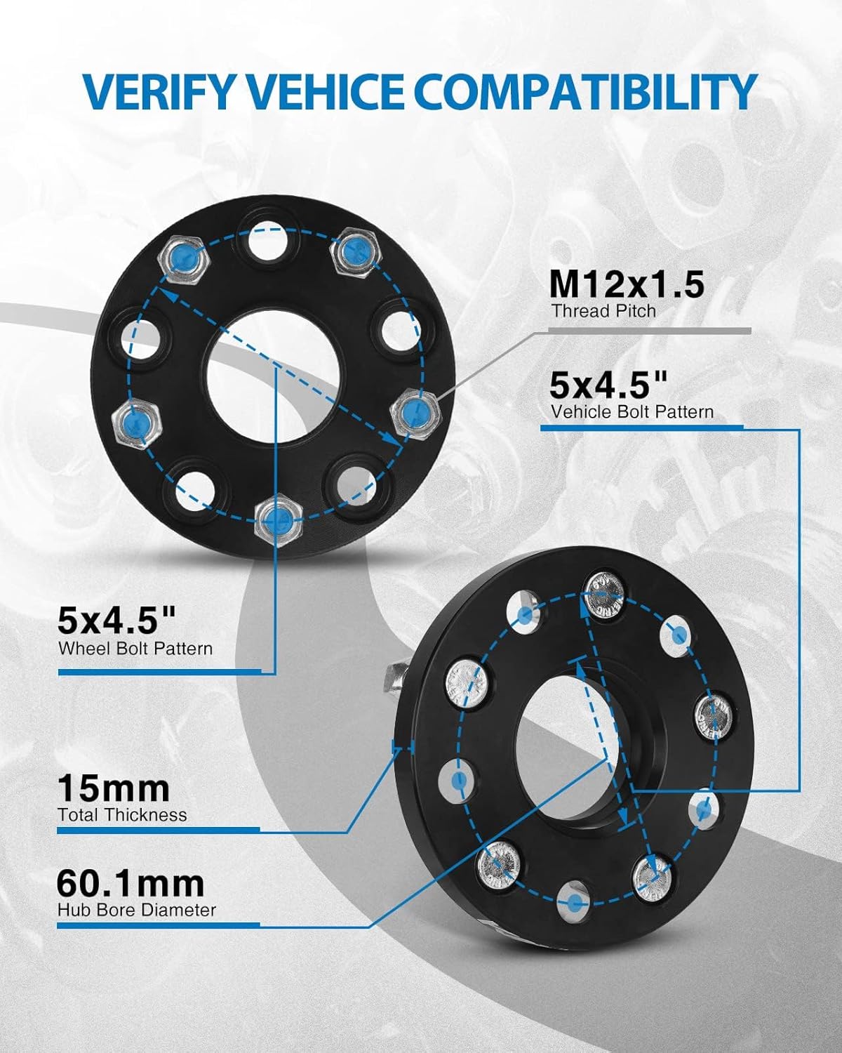 PHILTOP 5x4.5 Wheel Spacer, 15mm Hub Centric Wheel Spacers Fit for RA-V4, Camry, Highlander, Sienna, RX350, ES350, Venza, Thread Pitch M12x1.5 Hub Bore 60.1mm - 2Pcs