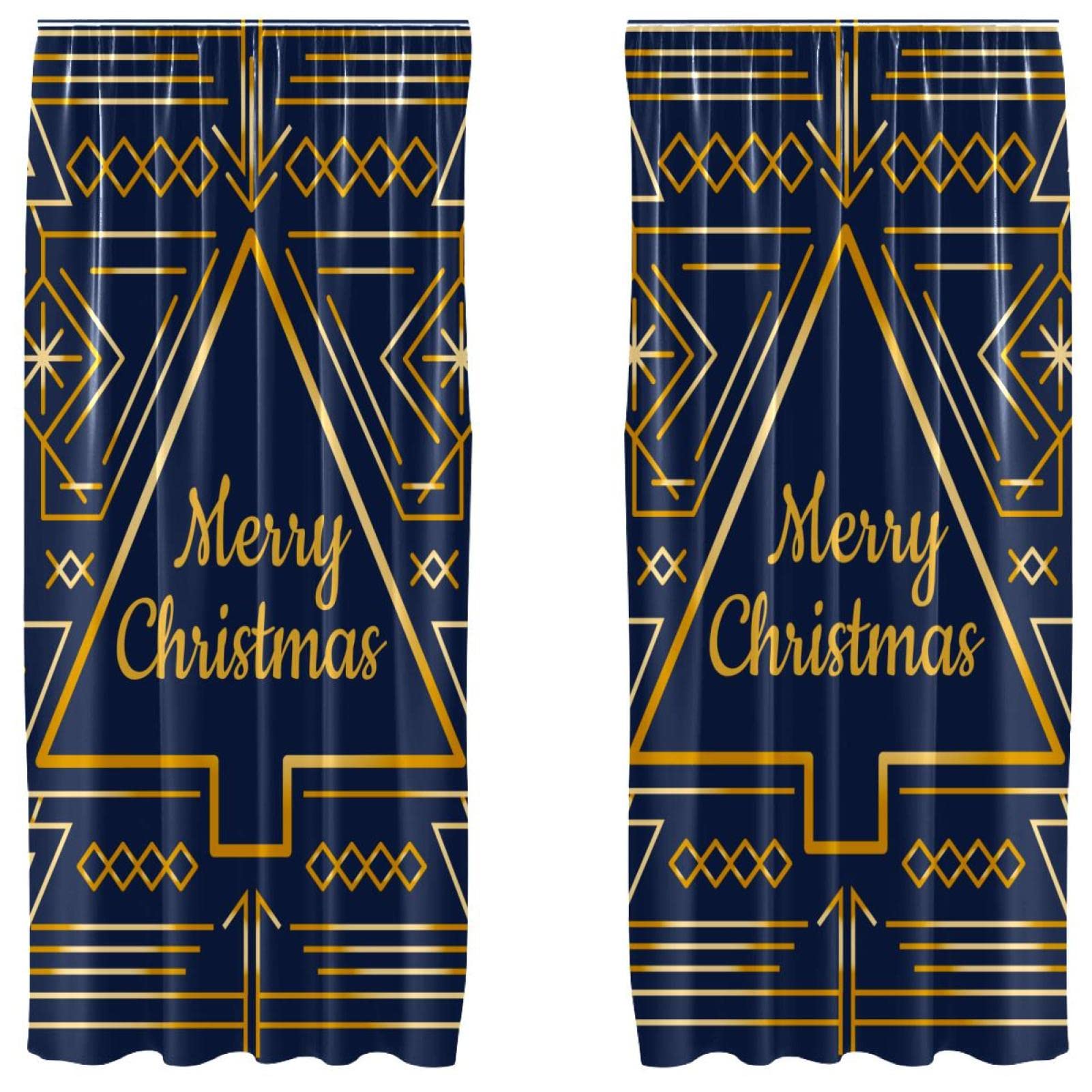 Cortinas de salón de Feliz Navidad de alta gama con sutil tejido jacquard dorado de 55x84"