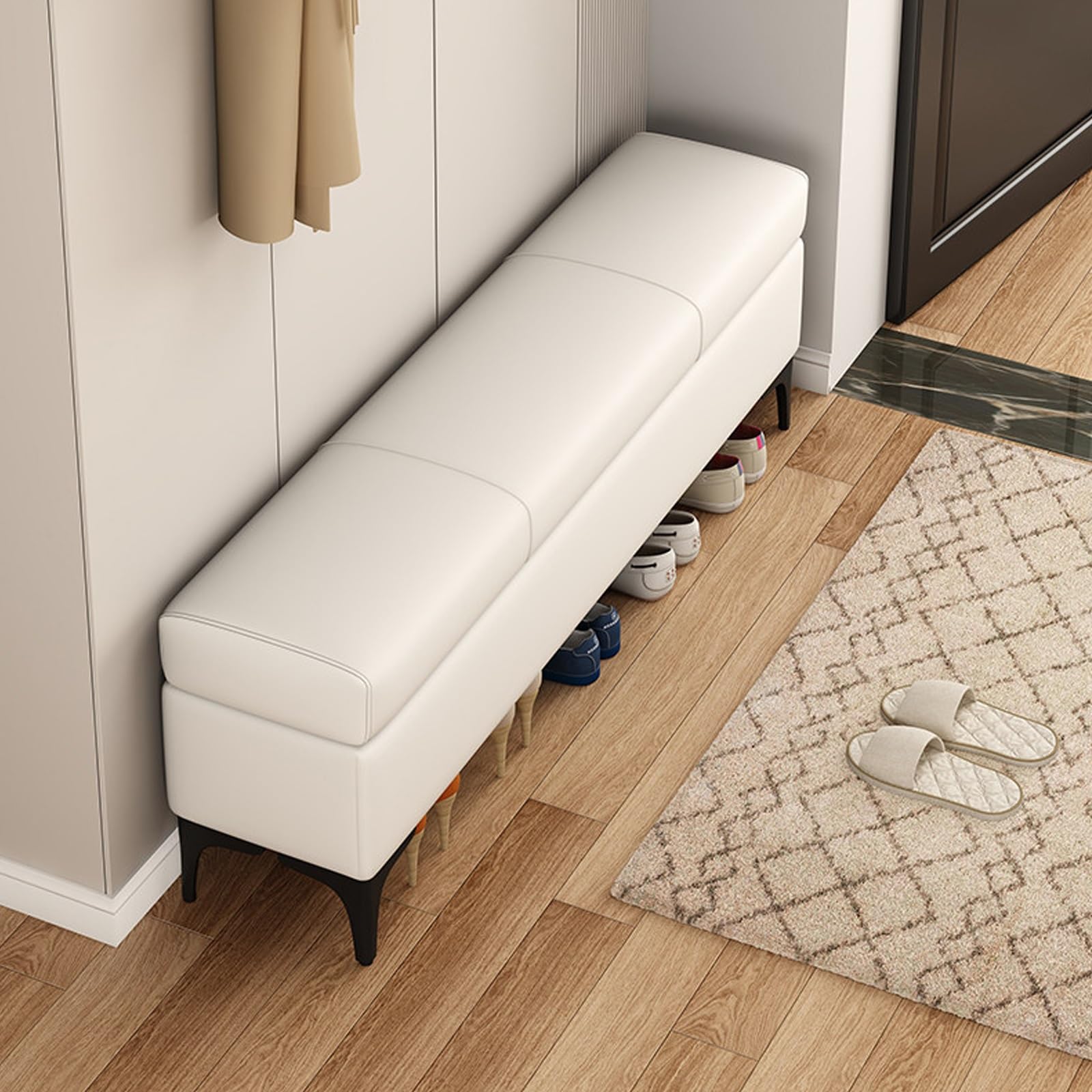 Taburete ultradelgado para cambiarse de zapatos de 110x30x43cm con estante para pasillo