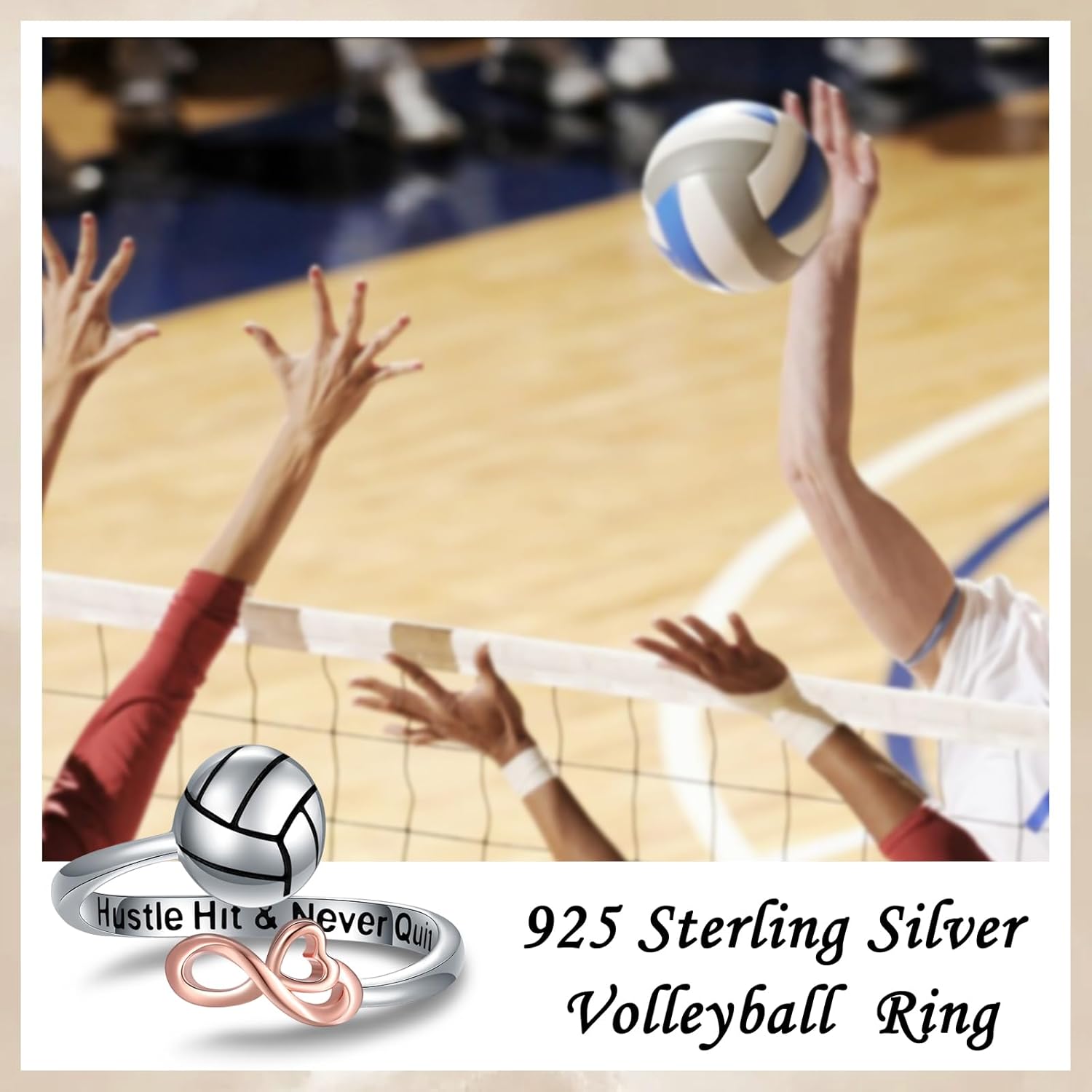 925 Sterling Silver Volleyball Ring for Women Adjustable Volleyball Football Bsdeball Soccer Tennis Ball Sport Ring Jewelry Gift for Sports Lover - Image 4