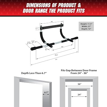 Iron Gym Pull-Up Bar - Total Upper Body Workout Bar for Doorway, Adjustable Width Locking, No Screws Portable Door Frame Horizontal Chin-up Bar, Fitness Exercise