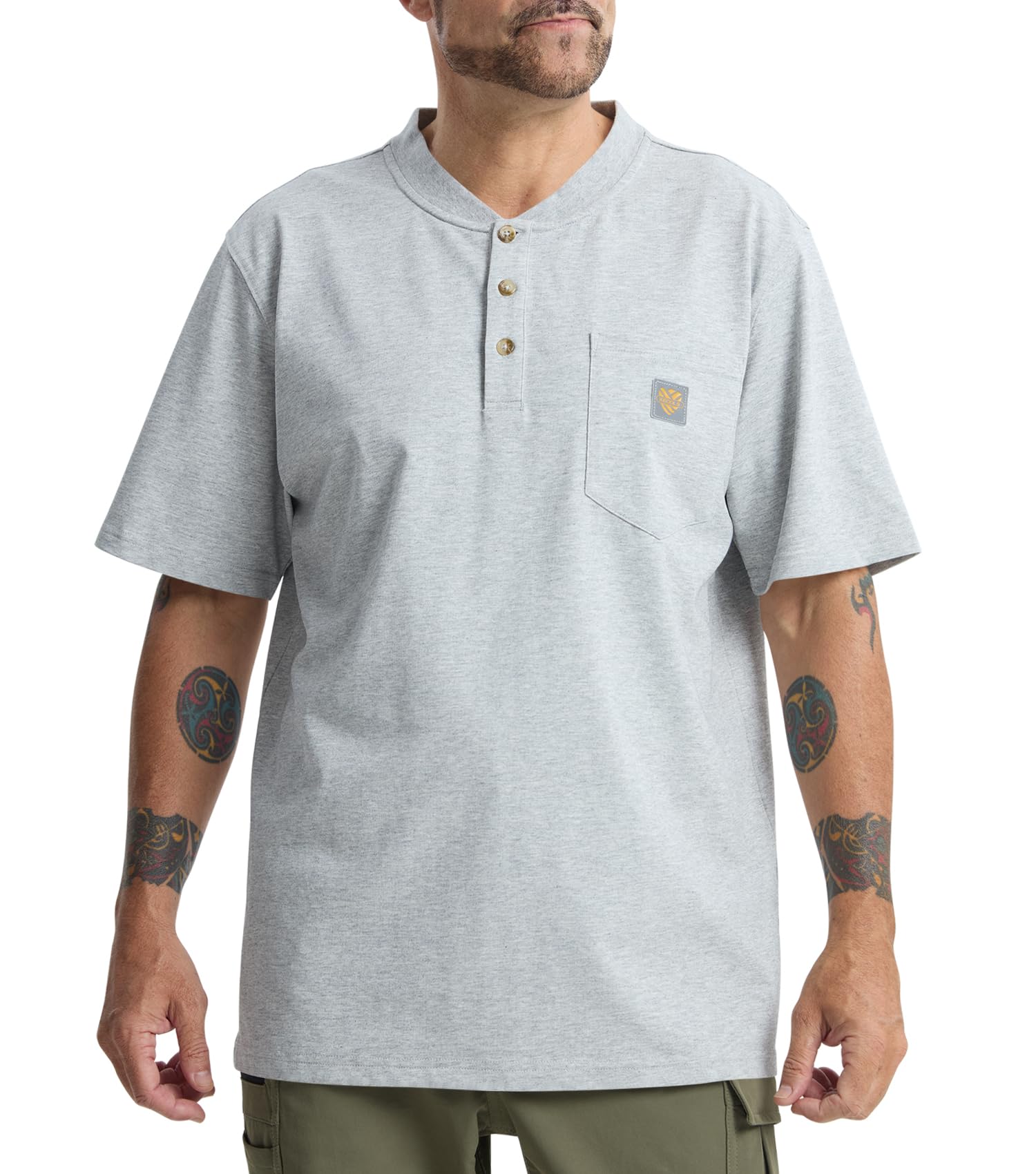 Kecols Men's Loose Fit Heavyweight Short-Sleeve Pocket Work Henley T-Shirt (Regular&Tall)
