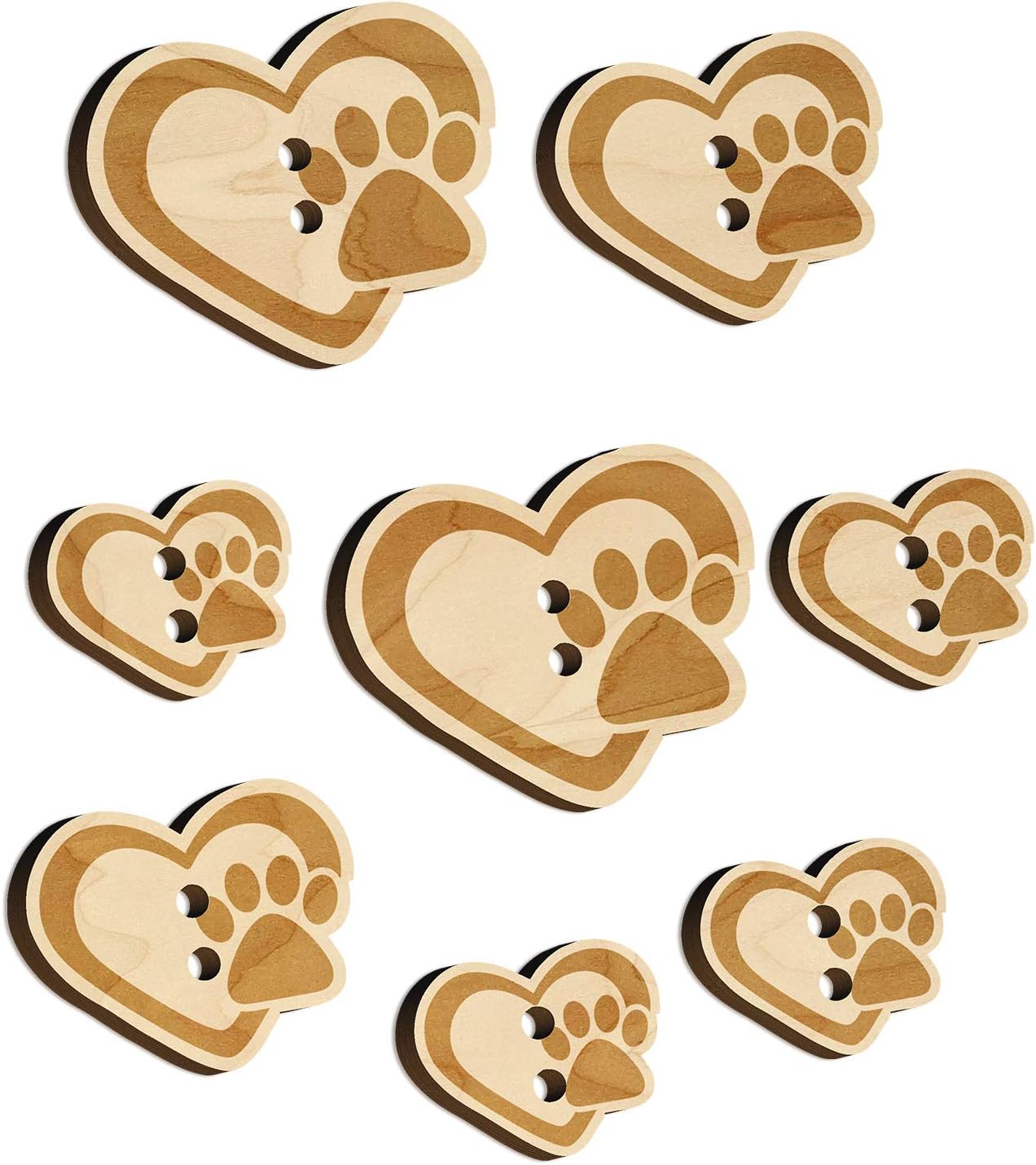 Heart with Paw Print Wood Buttons for Sewing Knitting Crochet DIY Craft - Small 0.75 Inch (12pcs)