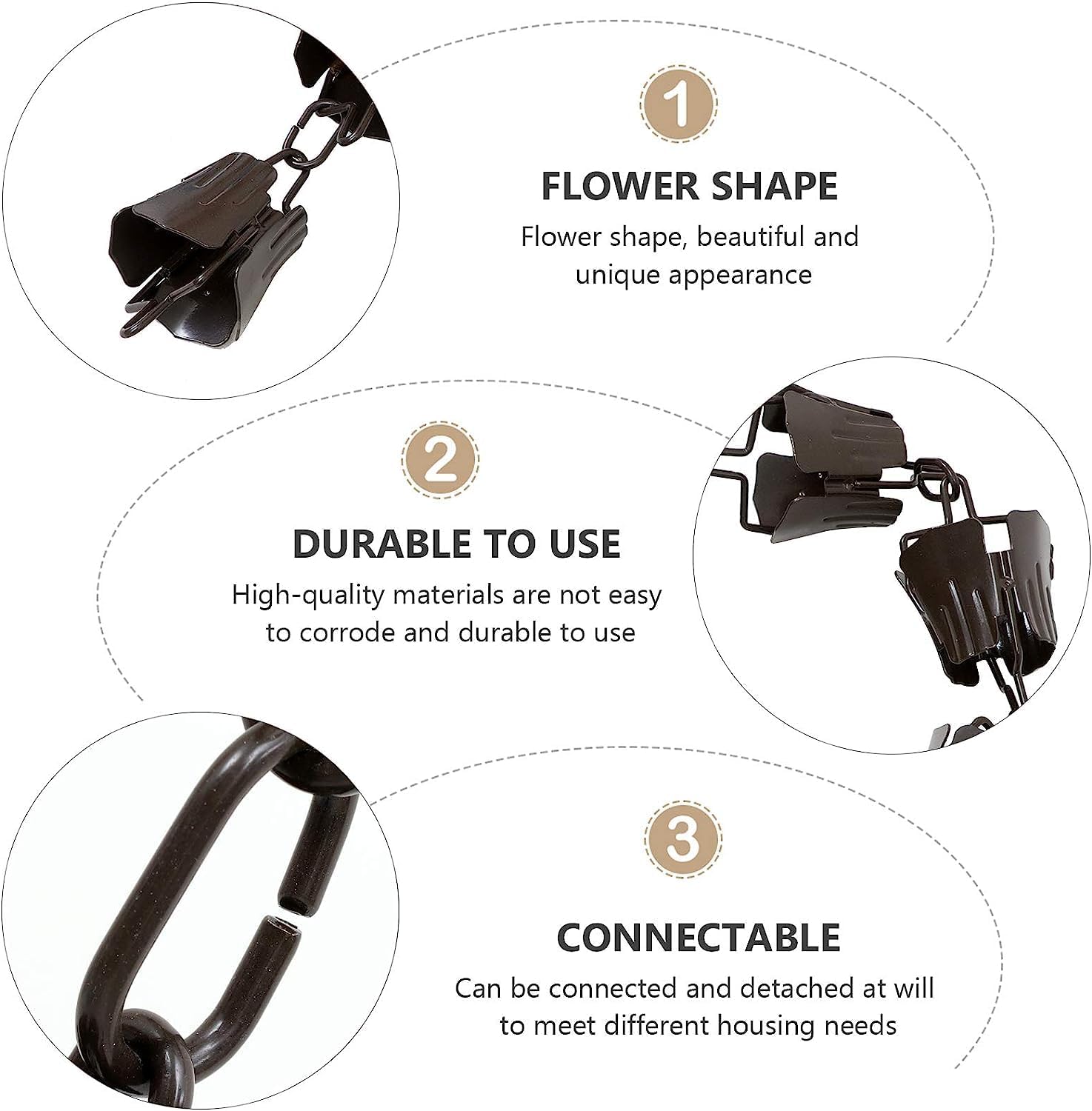 Rain Water Chain Rain Chain 1m Flower Rain Chain for Gutter Downspout Copper Decorative Rain Chain Bell Practical