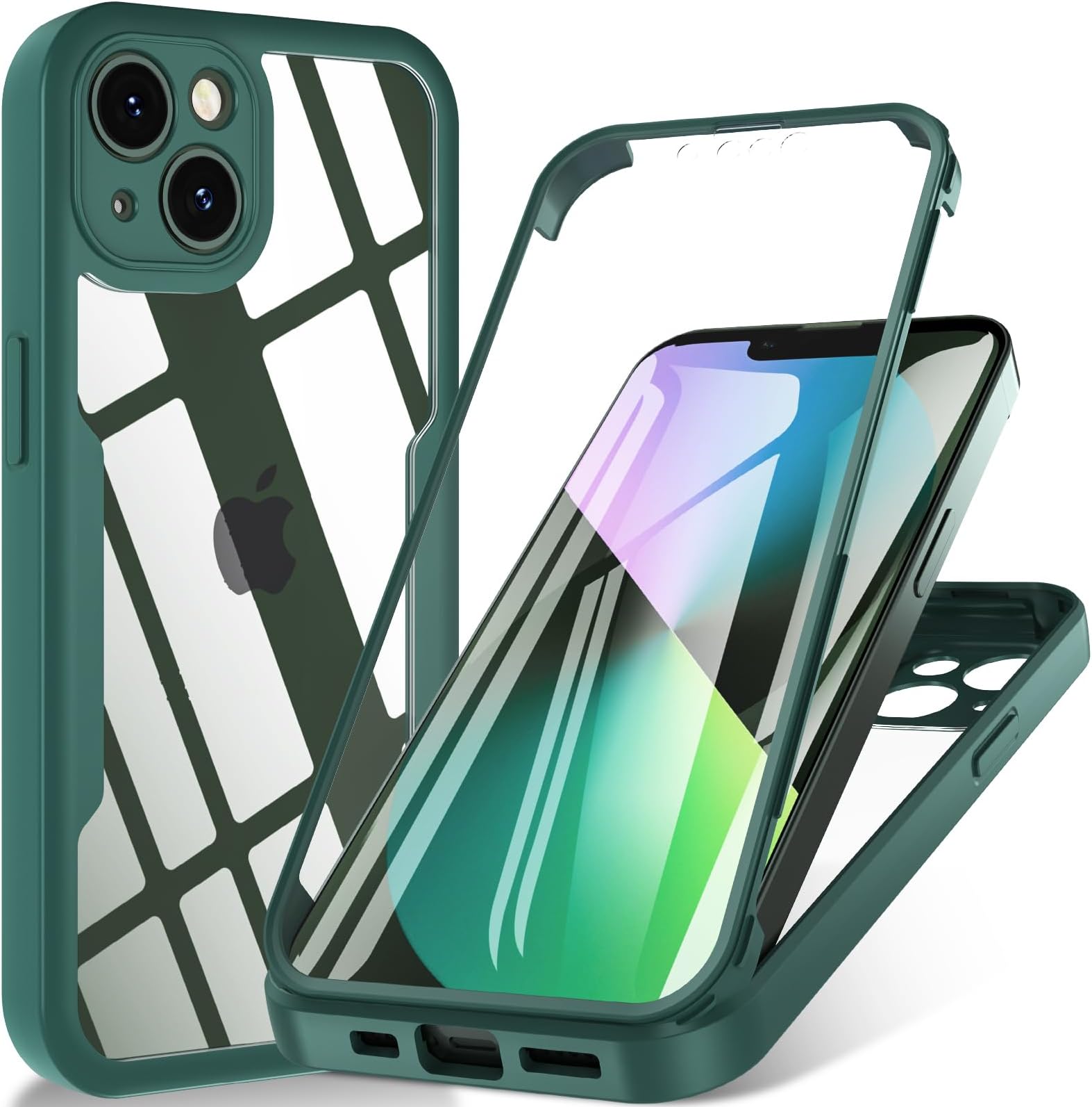 OWKEYfor iPhone 13 Case 6.1 inch, 360 Degree Full Body Protective iPhone 13 Phone Cases with Built-in Screen Protector Heavy Duty Shockproof Mil-grade Protection Phone Cover for iPhone 13 (Green)