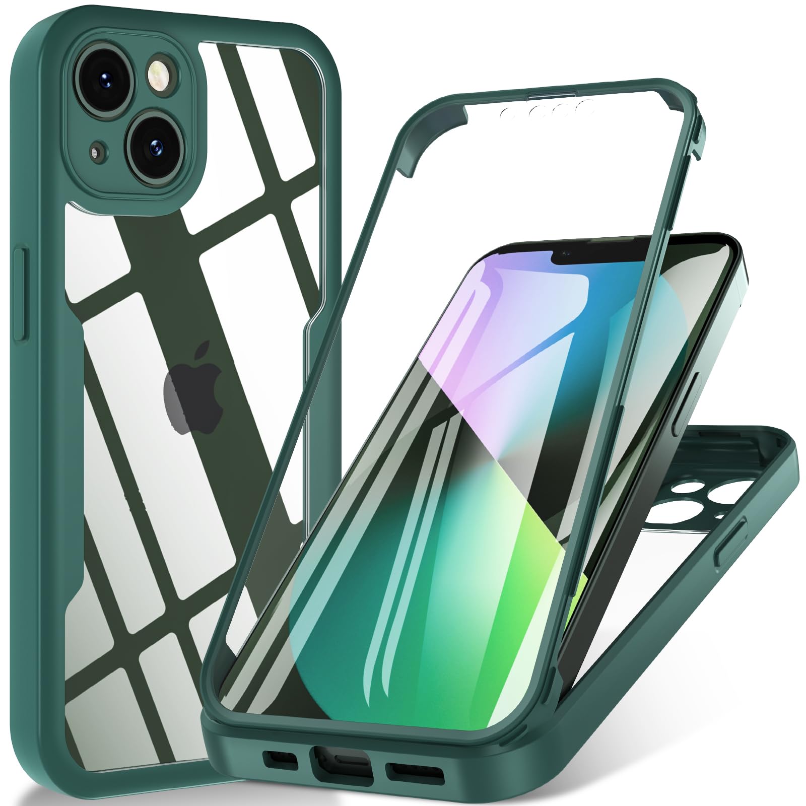 OWKEYfor iPhone 13 Case 6.1 inch, 360 Degree Full Body Protective iPhone 13 Phone Cases with Built-in Screen Protector Heavy Duty Shockproof Mil-grade Protection Phone Cover for iPhone 13 (Green)
