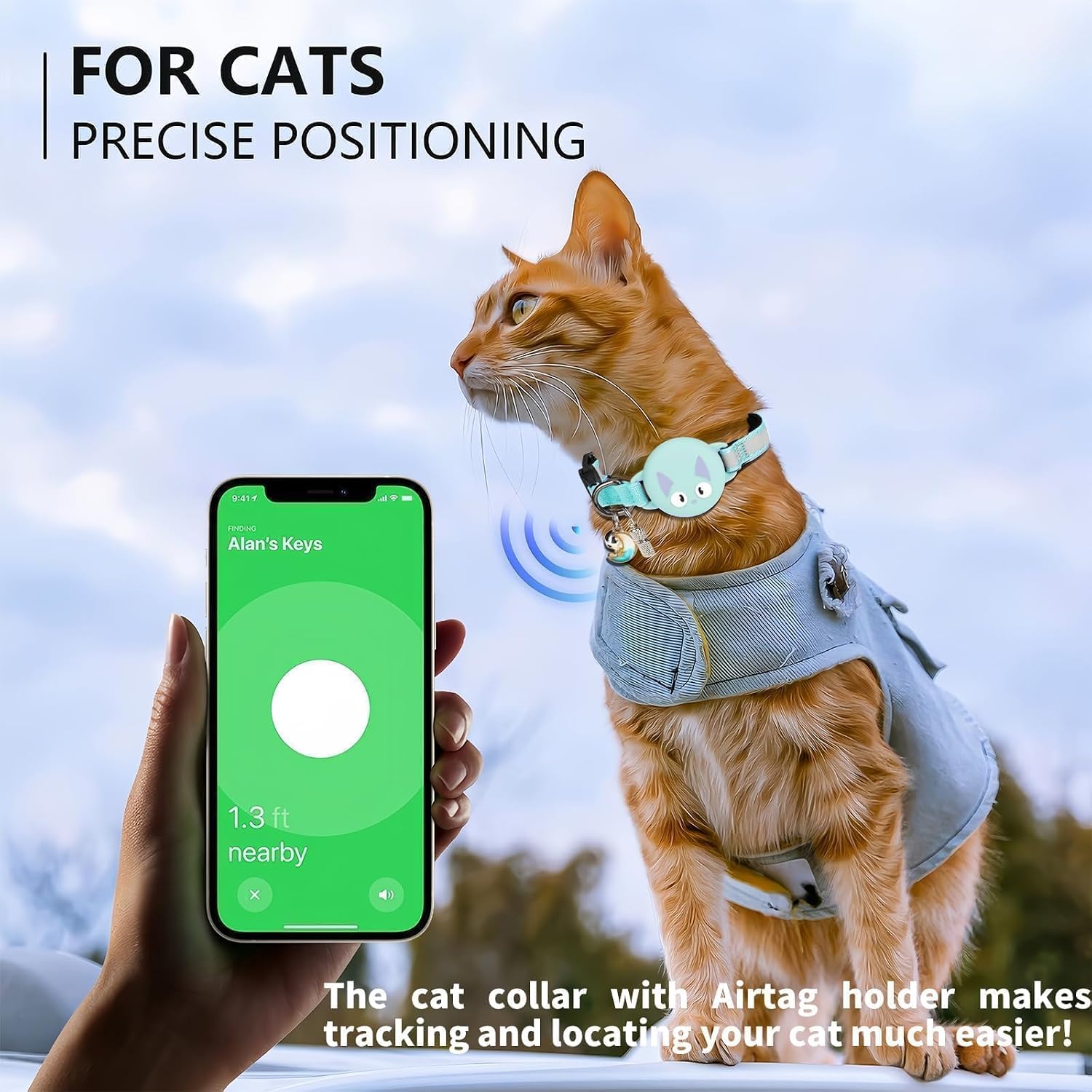 Reflective Breakaway Cat Collar for AirTag (1st & 2nd Gen) Holder - Waterproof Safety Buckle Kitten Collar with Bell, Luminous Lightweight GPS Tracker Case for Apple for Air Tag (Mint Green) image 5