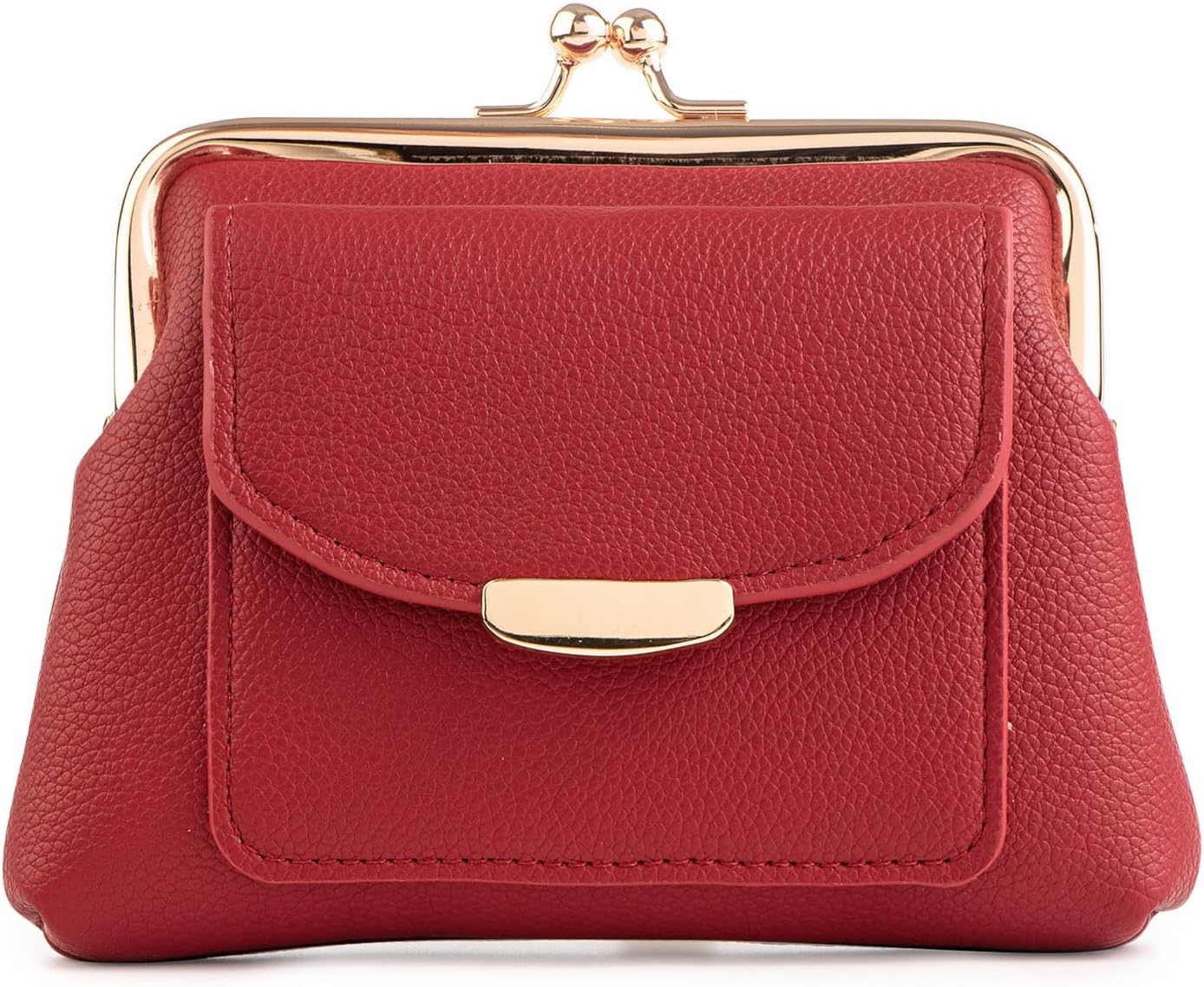 Coin Purse With Credit Card Slot, Kiss Lock Coin Purse for Women, Large Capacity Coin Pouch, Change Purse Cute Car Coin Holder for Women (2-Red)