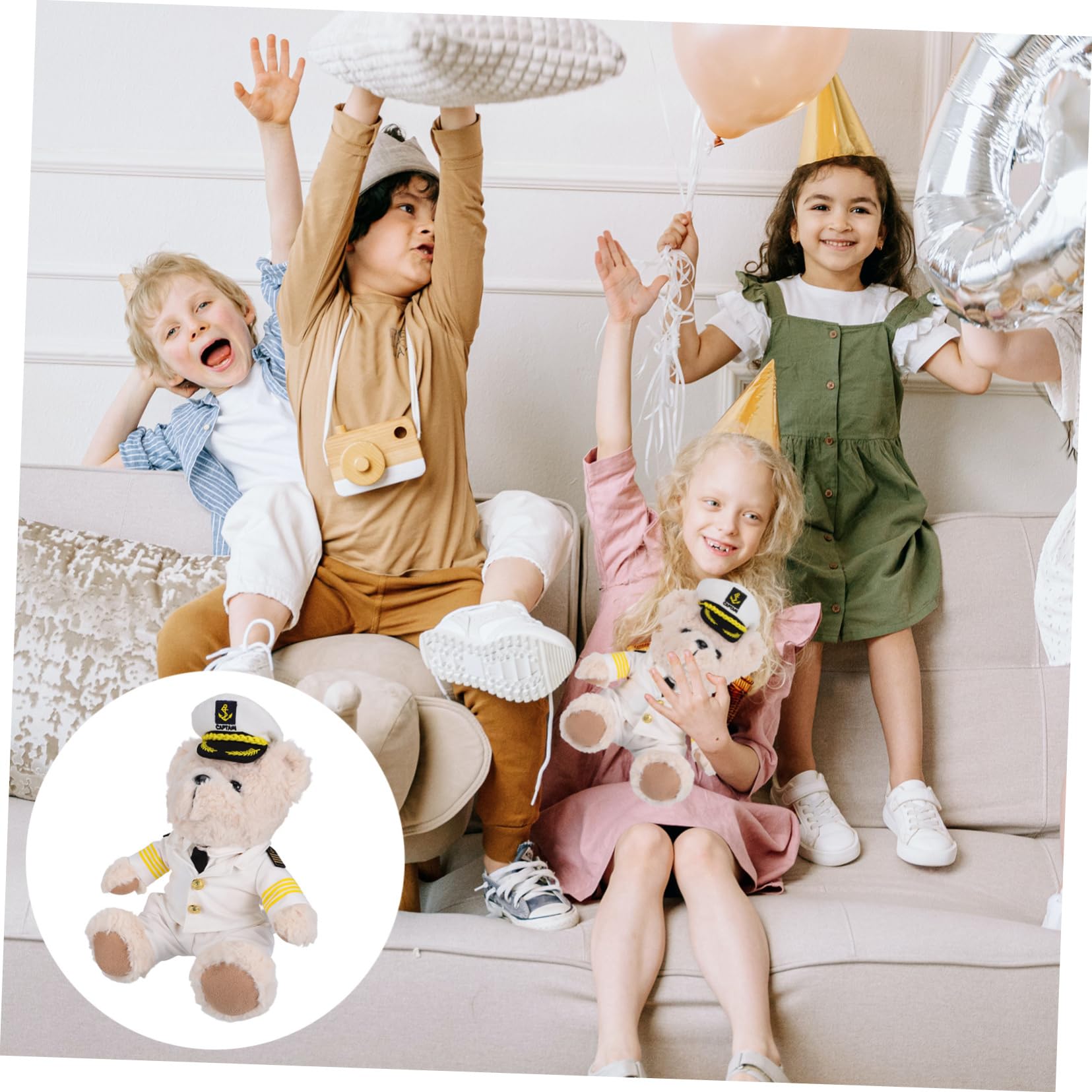 Abaodam Piccolo Peluche Orso Capitano, Bambola di Peluche Beige in Morbido Cotone Pp, Tenero e Soffice, per Decorazioni e Foto