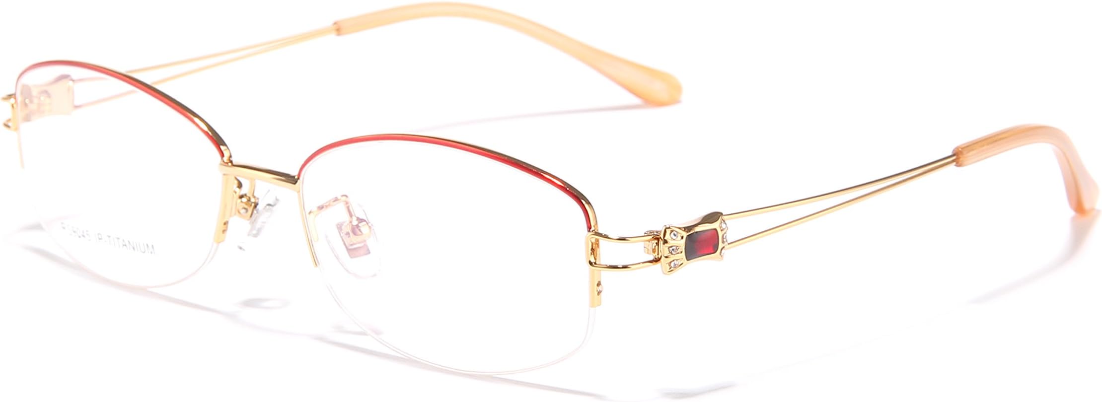 JIEMA Women's Eyeglass Frames Titanium Half Rimless with Diamond 3 Color 54-16-138mm (Gold, 54)