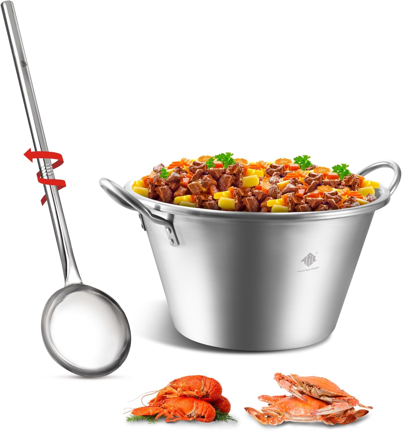 ARC Stainless Steel 25 Inches Heavy Duty Mexican Cazo Para Carnitas with 48" Large Spoon,69QT Large Outdoor Wok Great for Carnitas and Braising (69QT+48"spoon)