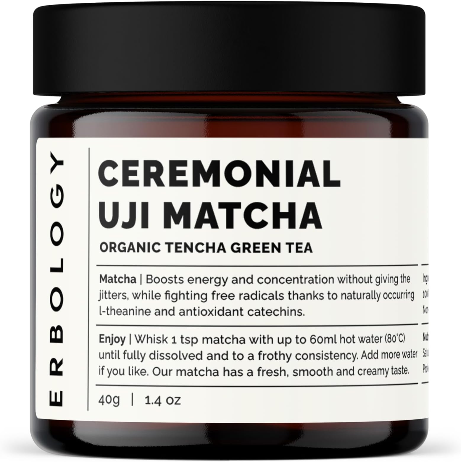 Organic Ceremonial Grade Matcha 40g - Tencha Stone-Ground - Straight from Farm in Kyoto, Japan - Energising and Stress-Reducing - Non-GMO - Recyclable Glass Jar