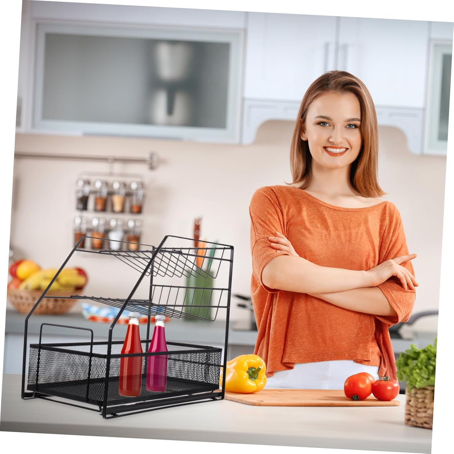 Mikinona Three Tier Spice Rack Organizer Sturdy Kitchen Storage for Seasoning Bottles Design for Cabinets and Pantries Enhances Organization and Load Bearing