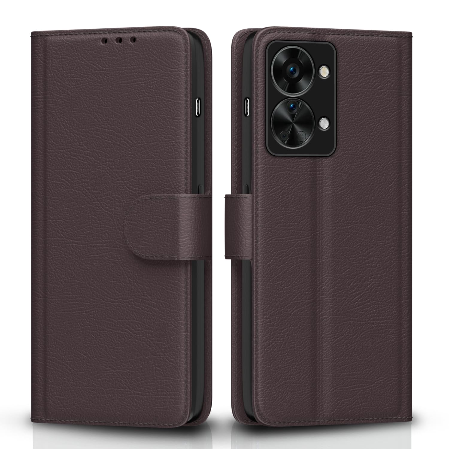 Pikkme Oneplus Nord 2T 5G Flip Case Leather Finish | Inside TPU with Card Pockets | Wallet Stand and Shock Proof | Magnetic Closing | Complete Protection Flip Cover for Oneplus Nord 2T 5G (Coffee)
