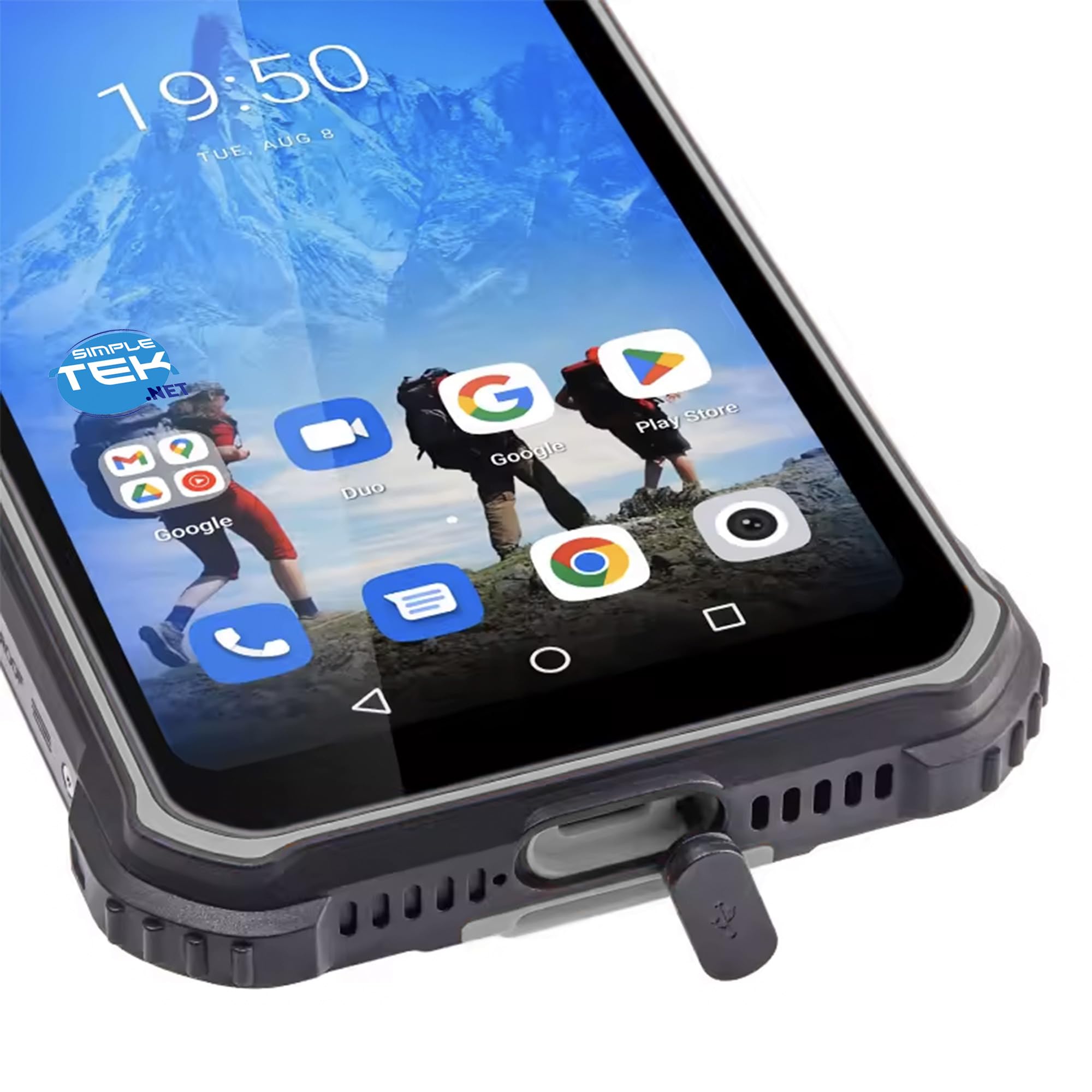 SIMPLETEK Wytrzymały smartfon 4G Dual SIM z baterią 10 000 mAh, pamięcią 6 GB RAM i 128 GB, bezprzewodowym ładowaniem, NFC, czujnikiem linii papilarnych, czarny