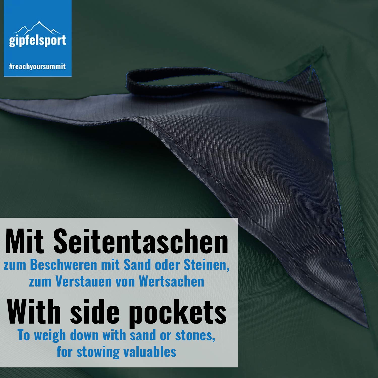 gipfelsport Coperta da Picnic - Coperta Montagna, Coperta da Spiaggia | Durevole, Portatile, Leggero, Impermeabile | 200x140cm | Verde