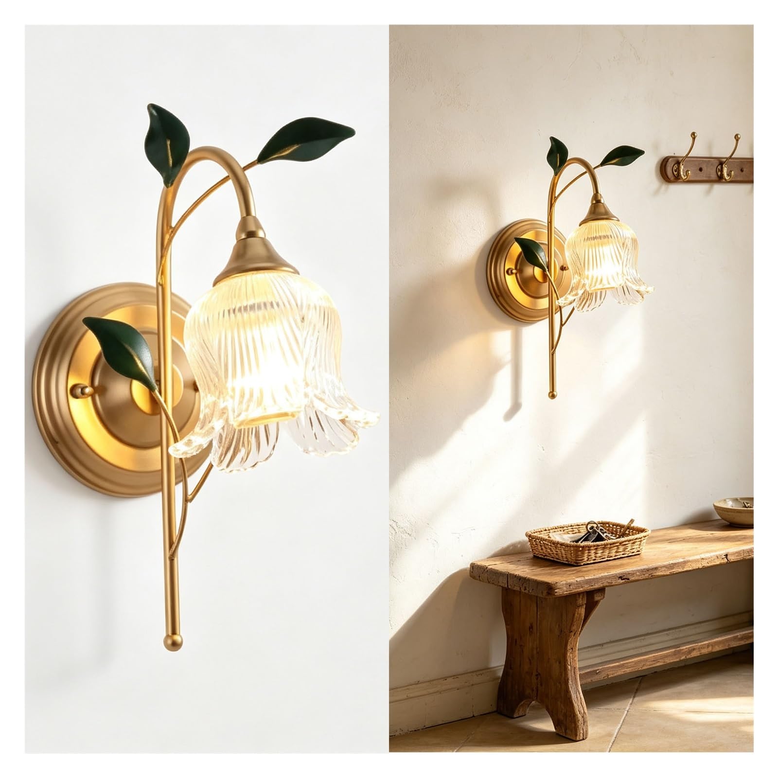 LUOYAOB Gold Glass Wall Sconce Bell Flower Lamp Iron Fixture