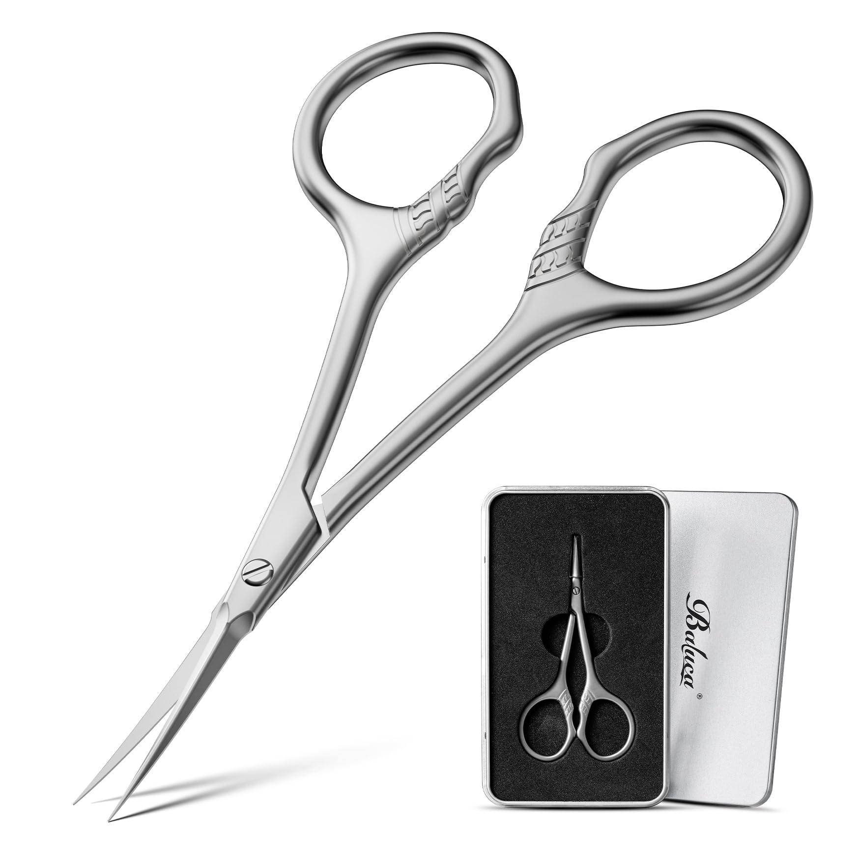 BALUCA Professional Extra Fine Curved Cuticle Scissors - Super Slim 3.9” Manicure & Grooming Scissors with Precision Tip for Nails, Cuticles, Eyebrows, Eyelashes, Dry Skin