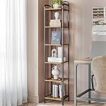 Hzuaneri Bibliothèque bibliothèque, étagère de livre étroite, organisateur de rangement industriel coin, étager mince pour le bureau à la maison, salon, chambre à coucher, cuisine, 6-Tier Brun rustique et noir BC24601B