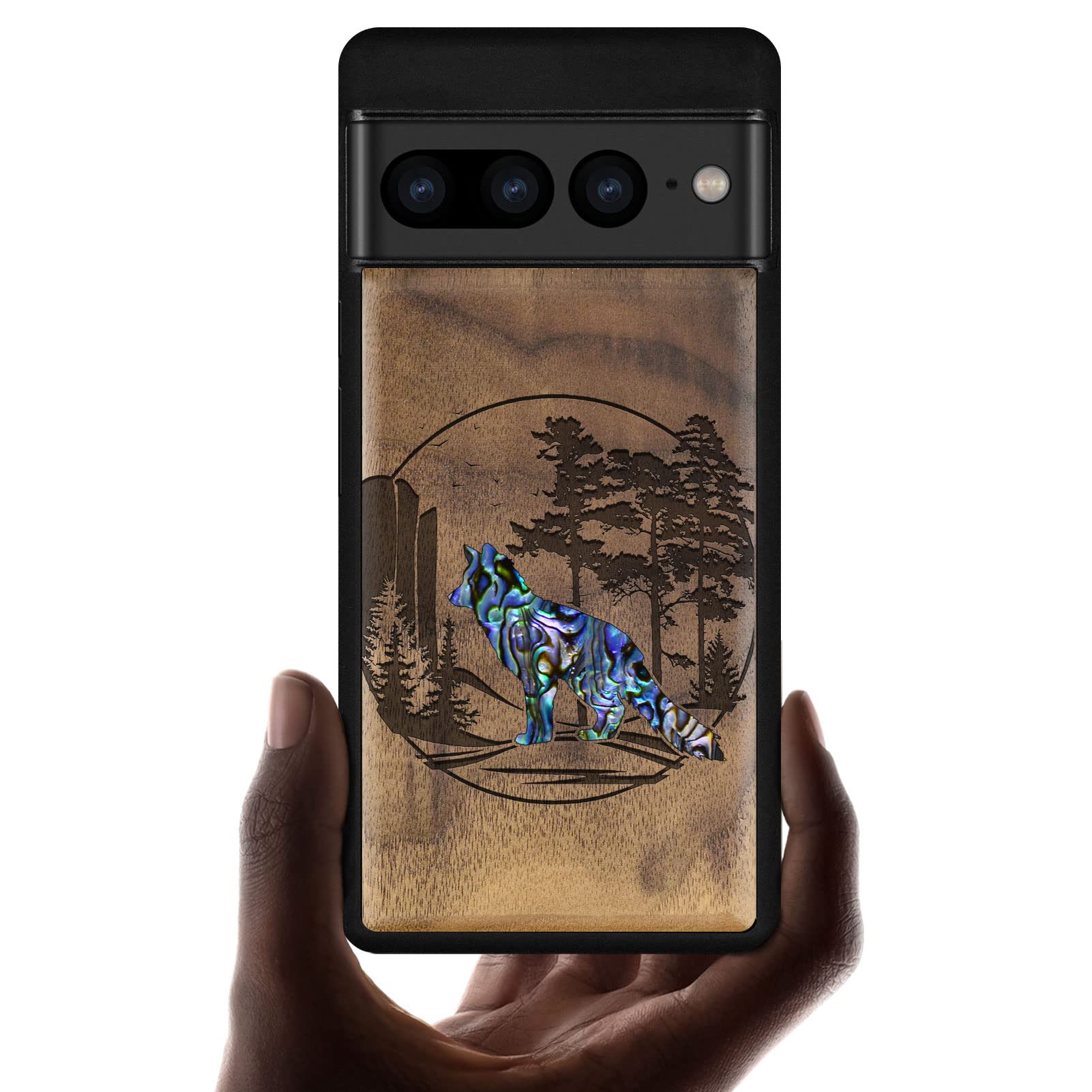Carveit Custodia Google Pixel 7 Pro – Legno Nero Con Intarsio Dreamcatcher, Opera D'arte