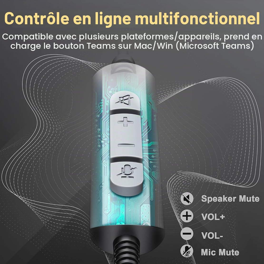 Wantek Casque USB avec Microphone pour Ordinateur Portable et Ordinateur Portable - Casque réglable avec Suppression du Bruit