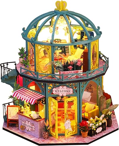 Spilay Casa de muñecas en miniatura con muebles manualidades de madera mini kit hecho a mano con cubierta antipolvo y caja de música juguetes