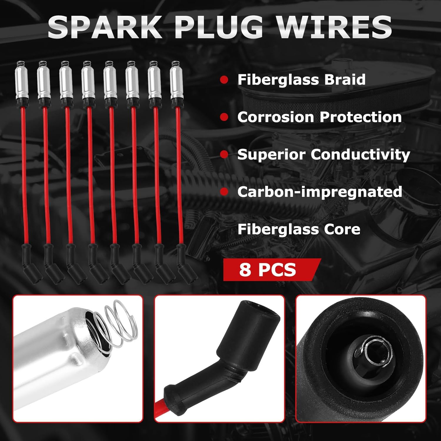 8Pcs UF271 Square Ignition Coils with 748UU 8mm Spark Plug Wires Set Compatible with Chevy Silverado Suburba Tahoe, Cadillac, GMC Sierra Yukon Hummer 4.8L 5.3L 6.0L, Replace# D581 M8-48322R