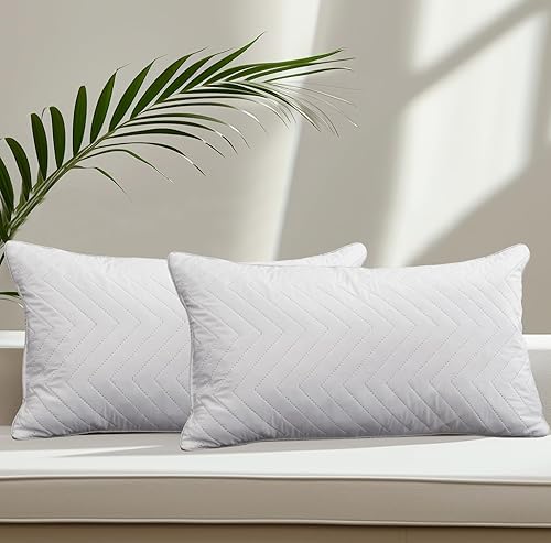 Bafode Juego de 2 rellenos de almohada de plumas de ganso, 12 x 20 pulgadas, lujosos cojines decorativos corrugados con exquisito borde satinado