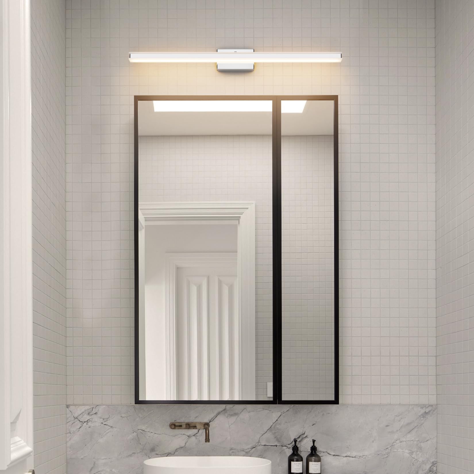 Klighten Luz Espejo Baño LED 60cm 20W, 2000LM Lámparas para el Espejo del Cuarto de Baño, Apliques Espejo de Baño Moderno, 110-240V, 3000K Blanco Cálido, Cromo