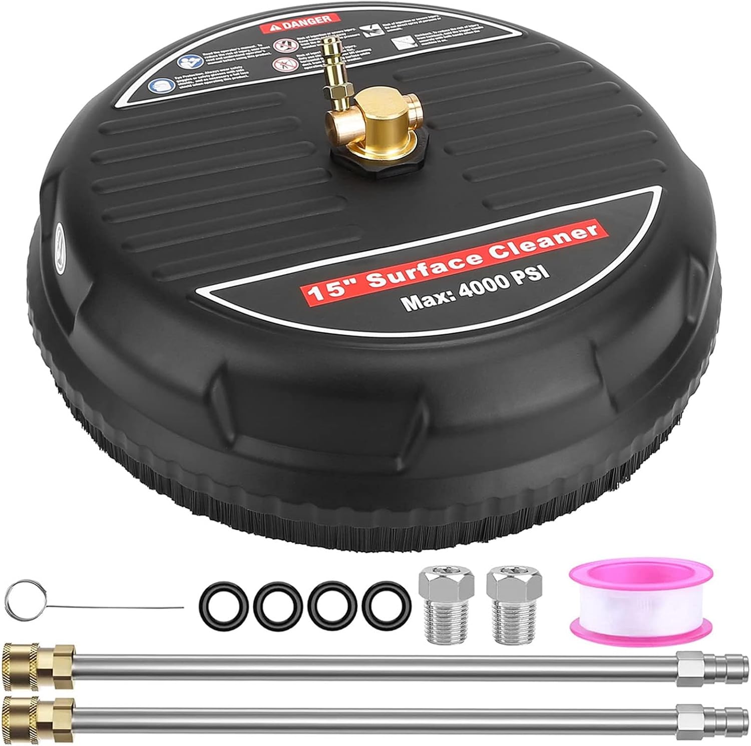 15'' Pressure Washer Surface Cleaner, 4000PSI Power Surface Cleaner, Upgraded Power Washer Attachment with 2 Extension Wand & 2 Replacement Nozzles, 1/4" Quick-Connect,4.0GPM Max Flow Rate
