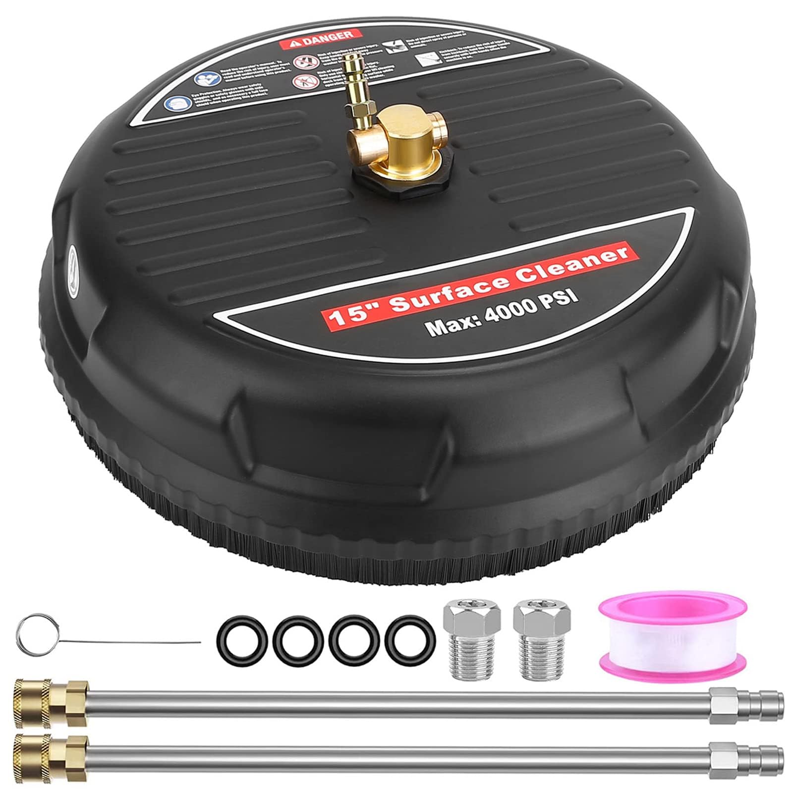 TeqHome Czyszczenie powierzchni myjki ciśnieniowej 38 cm, 4000PSI Power Surface Cleaner, ulepszona nasadka do myjki z 2 przedłużkami i 2 wymiennymi dyszami, szybkie połączenie 0,6 cm, maksymalne