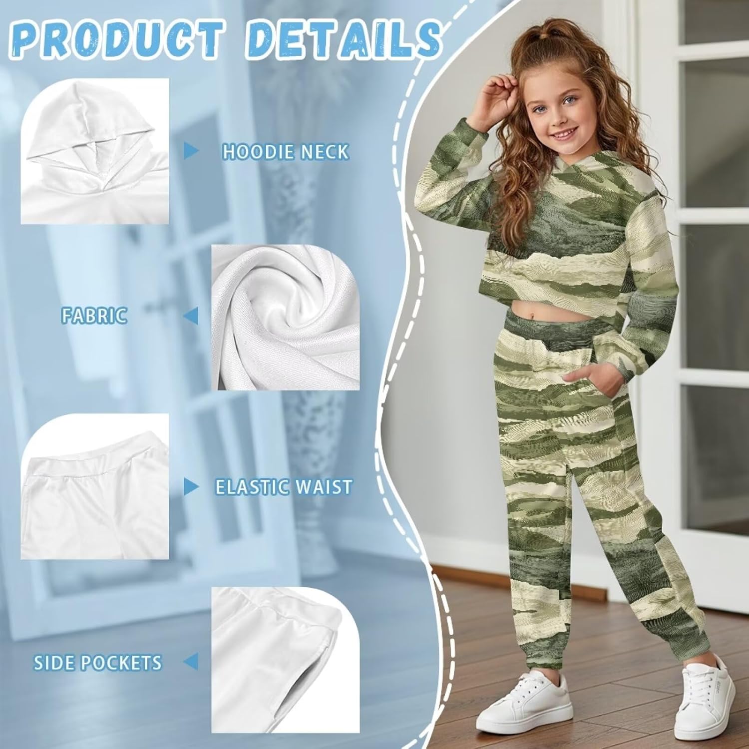 Cute Girls Sweatsuits for Travel Casual Crop Tops Hoodies and Pants Long Sleeve and Breathable